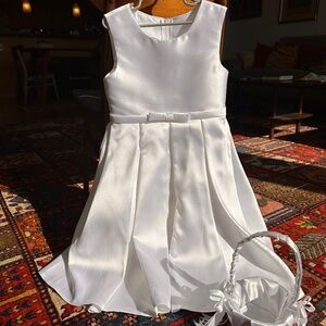 Flower girl dress in white satin